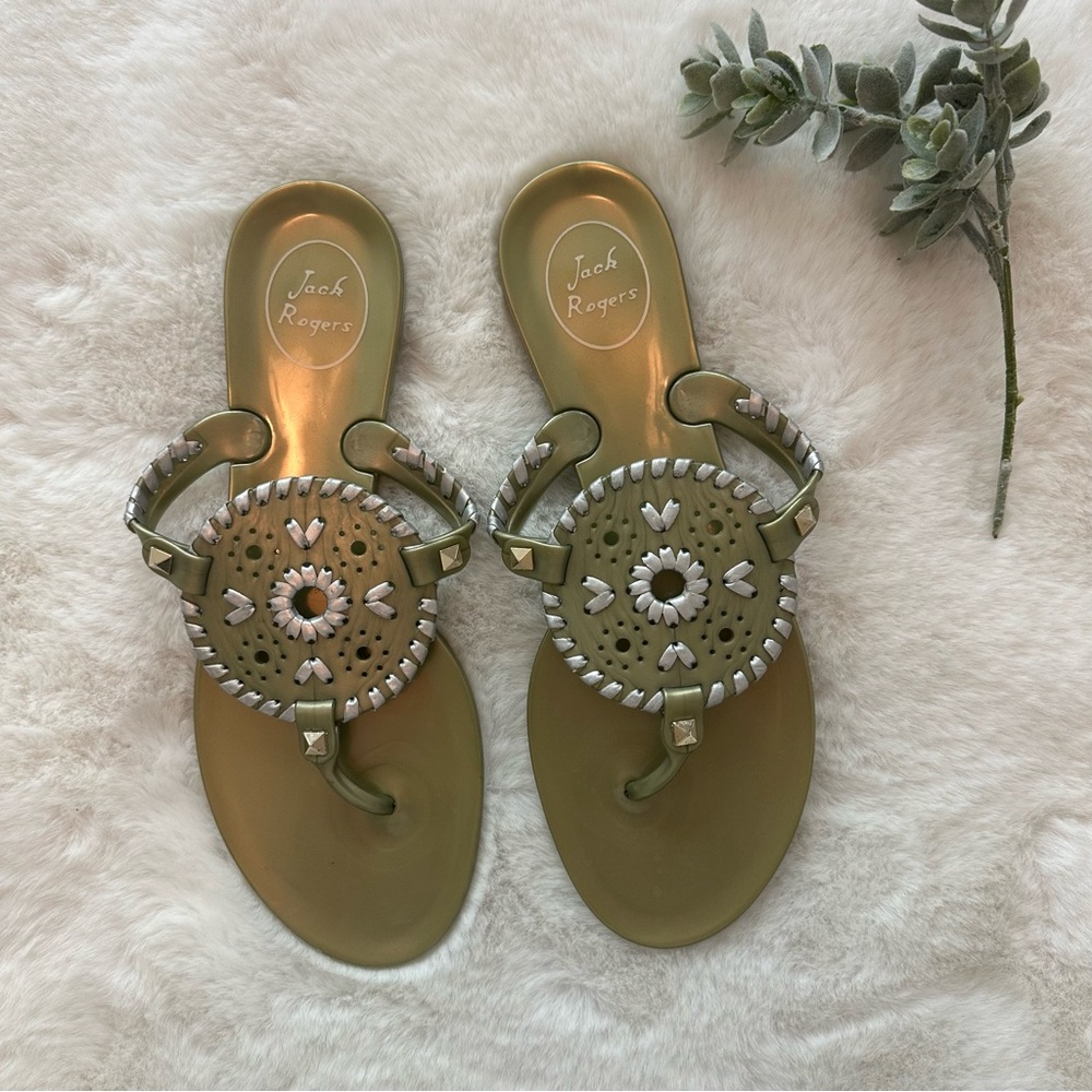 Jack Rogers | Metallic Georgica Jelly Sandals - EUC - Green - Size 8